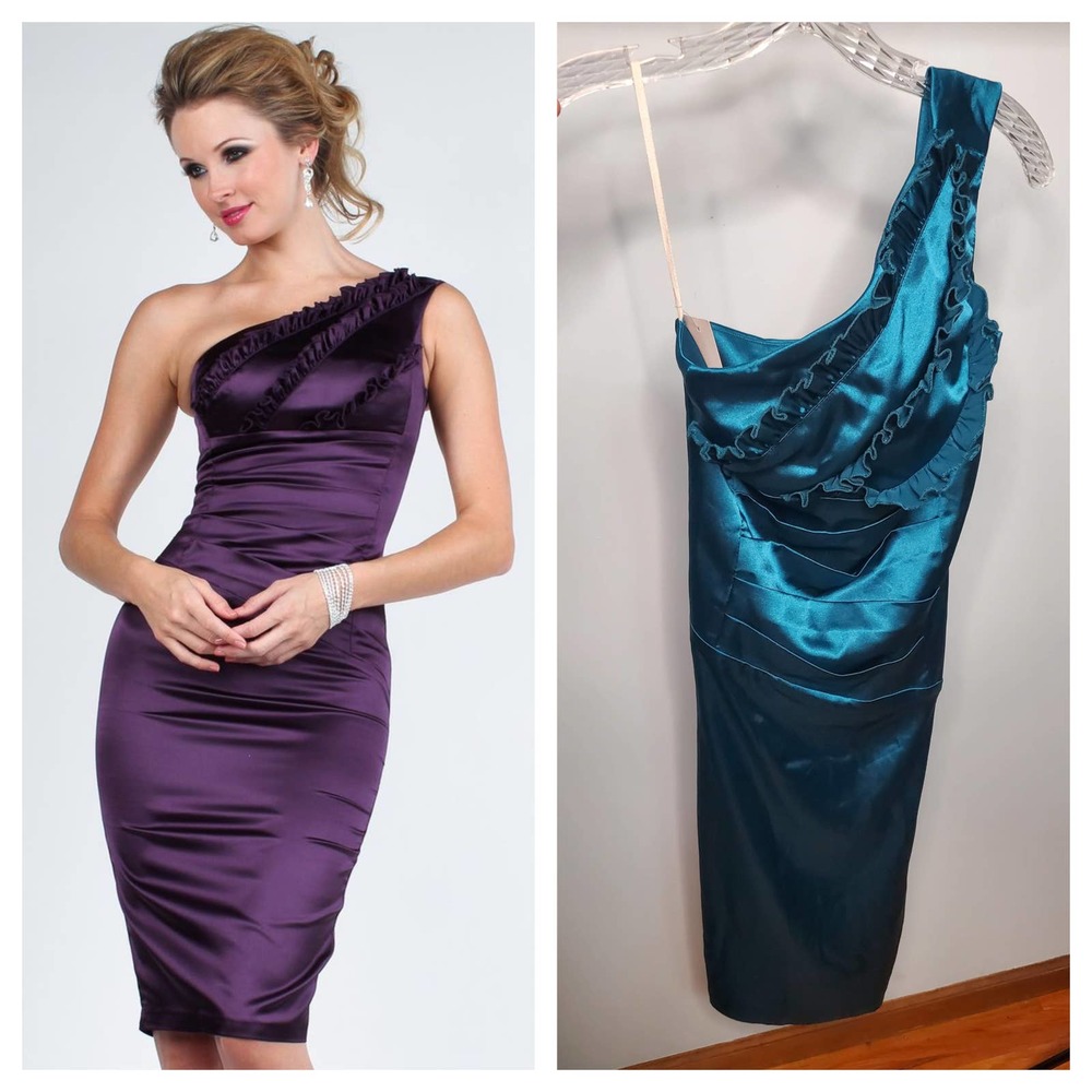 NWT! Atria Clothing AT-6024 Midnight Blue One Shoulder Cocktail Dress Size Small